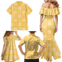 Yellow Palaka Quilt Hawaii Family Matching Mermaid Dress and Hawaiian Shirt Traditional Hawaii-plaid Pattern - Polynesian Pride
