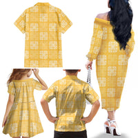 Yellow Palaka Quilt Hawaii Family Matching Off The Shoulder Long Sleeve Dress and Hawaiian Shirt Traditional Hawaii-plaid Pattern - Polynesian Pride