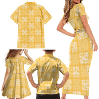 Yellow Palaka Quilt Hawaii Family Matching Short Sleeve Bodycon Dress and Hawaiian Shirt Traditional Hawaii-plaid Pattern - Polynesian Pride