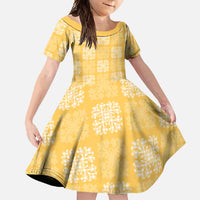 Yellow Palaka Quilt Hawaii Family Matching Summer Maxi Dress and Hawaiian Shirt Traditional Hawaii-plaid Pattern LT14 Daughter's Dress Yellow - Polynesian Pride
