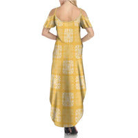 Yellow Palaka Quilt Hawaii Family Matching Summer Maxi Dress and Hawaiian Shirt Traditional Hawaii-plaid Pattern LT14 - Polynesian Pride