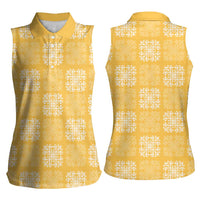 Yellow Palaka Quilt Hawaii Women Sleeveless Polo Shirt Traditional Hawaii-plaid Pattern - Polynesian Pride