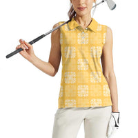 Yellow Palaka Quilt Hawaii Women Sleeveless Polo Shirt Traditional Hawaii-plaid Pattern - Polynesian Pride