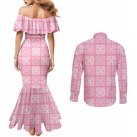 Pink Palaka Quilt Hawaii Couples Matching Mermaid Dress and Long Sleeve Button Shirt Traditional Hawaii-plaid Pattern - Polynesian Pride