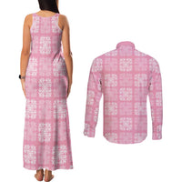 Pink Palaka Quilt Hawaii Couples Matching Tank Maxi Dress and Long Sleeve Button Shirt Traditional Hawaii-plaid Pattern - Polynesian Pride