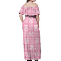 Pink Palaka Quilt Hawaii Off Shoulder Maxi Dress Traditional Hawaii-plaid Pattern - Polynesian Pride