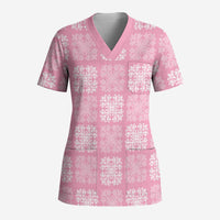 Pink Palaka Quilt Hawaii Scrub Top Traditional Hawaii-plaid Pattern LT14 Adult Pink - Polynesian Pride