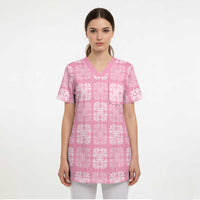 Pink Palaka Quilt Hawaii Scrub Top Traditional Hawaii-plaid Pattern LT14 - Polynesian Pride