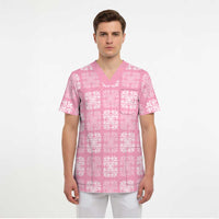 Pink Palaka Quilt Hawaii Scrub Top Traditional Hawaii-plaid Pattern LT14 - Polynesian Pride