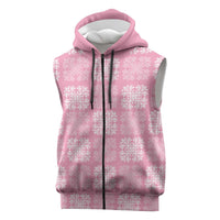 Pink Palaka Quilt Hawaii Sleeveless Zip Hoodie Traditional Hawaii-plaid Pattern - Polynesian Pride