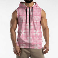 Pink Palaka Quilt Hawaii Sleeveless Zip Hoodie Traditional Hawaii-plaid Pattern - Polynesian Pride