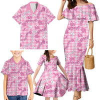 Alaka Aloha Hawaii Family Matching Mermaid Dress and Hawaiian Shirt Plumeria Lei With Palaka Motif - Polynesian Pride