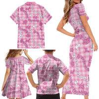 Alaka Aloha Hawaii Family Matching Short Sleeve Bodycon Dress and Hawaiian Shirt Plumeria Lei With Palaka Motif - Polynesian Pride