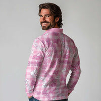 Alaka Aloha Hawaii Long Sleeve Polo Shirt Plumeria Lei With Palaka Motif - Polynesian Pride