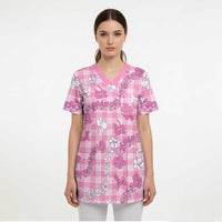 Alaka Aloha Hawaii Scrub Top Plumeria Lei With Palaka Motif - Polynesian Pride