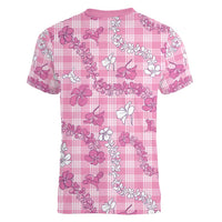 Alaka Aloha Hawaii Women V-Neck T-Shirt Plumeria Lei With Palaka Motif LT14 - Polynesian Pride