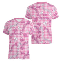 Alaka Aloha Hawaii Women V-Neck T-Shirt Plumeria Lei With Palaka Motif LT14 - Polynesian Pride