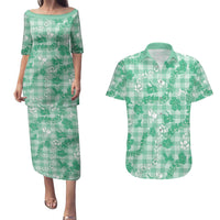 Omaomao Aloha Hawaii Couples Matching Puletasi and Hawaiian Shirt Plumeria Lei With Palaka Motif - Polynesian Pride