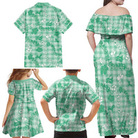 Omaomao Aloha Hawaii Family Matching Off Shoulder Maxi Dress and Hawaiian Shirt Plumeria Lei With Palaka Motif - Polynesian Pride