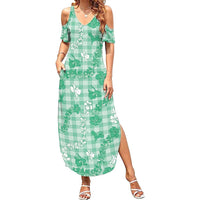 Omaomao Aloha Hawaii Family Matching Summer Maxi Dress and Hawaiian Shirt Plumeria Lei With Palaka Motif - Polynesian Pride