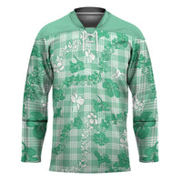 Omaomao Aloha Hawaii Hockey Jersey Plumeria Lei With Palaka Motif LT14 Unisex Green - Polynesian Pride