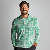 Omaomao Aloha Hawaii Long Sleeve Polo Shirt Plumeria Lei With Palaka Motif - Polynesian Pride