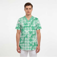 Omaomao Aloha Hawaii Scrub Top Plumeria Lei With Palaka Motif - Polynesian Pride