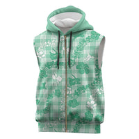Omaomao Aloha Hawaii Sleeveless Zip Hoodie Plumeria Lei With Palaka Motif LT14 Green - Polynesian Pride