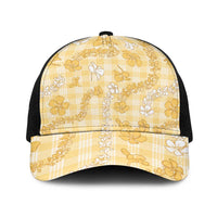 Melemele Aloha Hawaii Baseball Net Cap Plumeria Lei With Palaka Motif - Polynesian Pride
