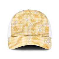 Melemele Aloha Hawaii Baseball Net Cap Plumeria Lei With Palaka Motif - Polynesian Pride