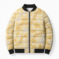Melemele Aloha Hawaii Bomber Puffer Jacket Plumeria Lei With Palaka Motif - Polynesian Pride