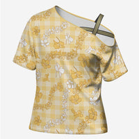 Melemele Aloha Hawaii Cross Shoulder Shirt Plumeria Lei With Palaka Motif LT14 Female Yellow - Polynesian Pride