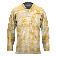 Melemele Aloha Hawaii Hockey Jersey Plumeria Lei With Palaka Motif LT14 Unisex Yellow - Polynesian Pride