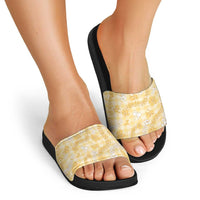 Melemele Aloha Hawaii Slide Sandals Plumeria Lei With Palaka Motif - Polynesian Pride