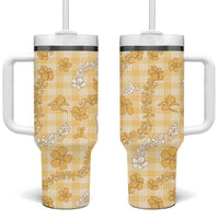 Melemele Aloha Hawaii Tumbler With Handle Plumeria Lei With Palaka Motif - Polynesian Pride