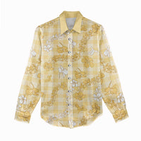 Melemele Aloha Hawaii Women Casual Shirt Plumeria Lei With Palaka Motif - Polynesian Pride