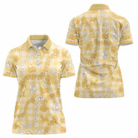 Melemele Aloha Hawaii Women Polo Shirt Plumeria Lei With Palaka Motif - Polynesian Pride