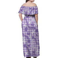 Poni Aloha Hawaii Family Matching Off Shoulder Maxi Dress and Hawaiian Shirt Plumeria Lei With Palaka Motif - Polynesian Pride