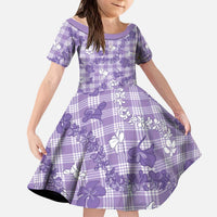 Poni Aloha Hawaii Kid Short Sleeve Dress Plumeria Lei With Palaka Motif LT14 KID Purple - Polynesian Pride