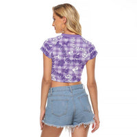 Poni Aloha Hawaii Raglan Cropped T Shirt Plumeria Lei With Palaka Motif LT14 - Polynesian Pride