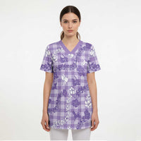 Poni Aloha Hawaii Scrub Top Plumeria Lei With Palaka Motif - Polynesian Pride