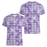 Poni Aloha Hawaii Women V-Neck T-Shirt Plumeria Lei With Palaka Motif - Polynesian Pride