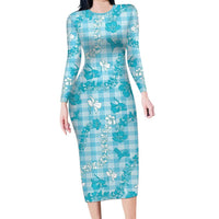 Polu Aloha Hawaii Family Matching Long Sleeve Bodycon Dress and Hawaiian Shirt Plumeria Lei With Palaka Motif - Polynesian Pride