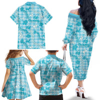 Polu Aloha Hawaii Family Matching Off The Shoulder Long Sleeve Dress and Hawaiian Shirt Plumeria Lei With Palaka Motif - Polynesian Pride