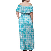 Polu Aloha Hawaii Off Shoulder Maxi Dress Plumeria Lei With Palaka Motif - Polynesian Pride