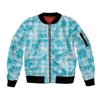 Polu Aloha Hawaii Sleeve Zip Bomber Jacket Plumeria Lei With Palaka Motif - Polynesian Pride