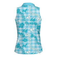 Polu Aloha Hawaii Women Sleeveless Polo Shirt Plumeria Lei With Palaka Motif - Polynesian Pride