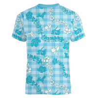 Polu Aloha Hawaii Women V-Neck T-Shirt Plumeria Lei With Palaka Motif - Polynesian Pride