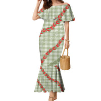 Omaomao Aloha Hawaii Family Matching Mermaid Dress and Hawaiian Shirt Rosebud Lei With Palaka Motif - Polynesian Pride