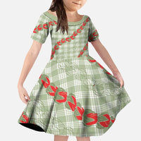 Omaomao Aloha Hawaii Family Matching Off The Shoulder Long Sleeve Dress and Hawaiian Shirt Rosebud Lei With Palaka Motif - Polynesian Pride